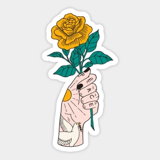 Peace Yellow Rose Hand Sticker